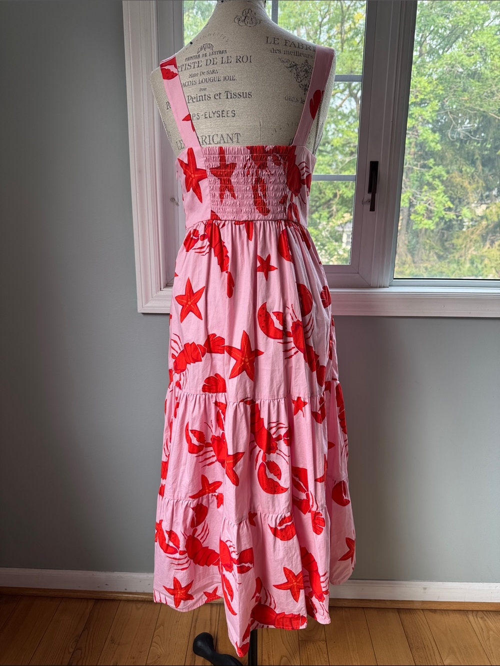 J Crew cotton tiered pink and red lobster midi dress size 4 - Picture 6 of 11